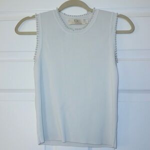 Women's White Sleeveless Top w pearls